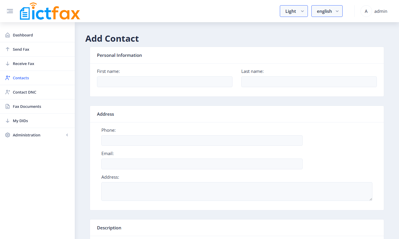 Add Contact form with Personal Information and Address sections