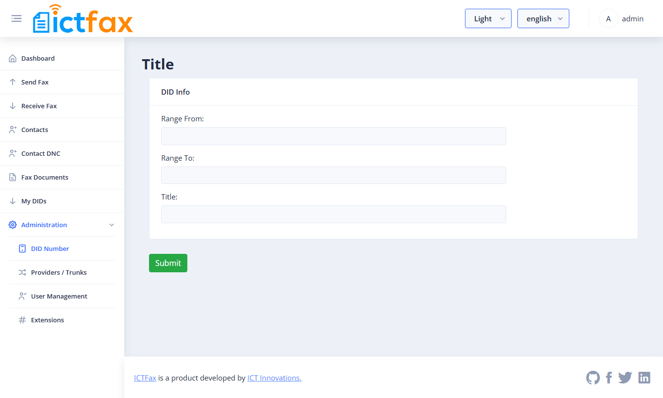 Batch DID form with Range From, Range To and Title